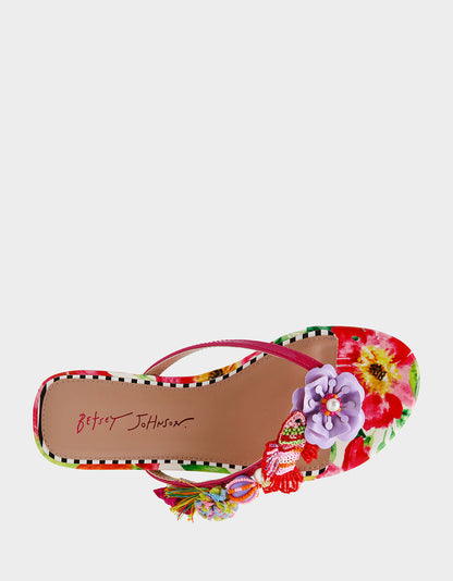 Betsey Johnson Latest - DOLORIS Bright Multi Women's Thong Strappy Flower Embellished Sandal