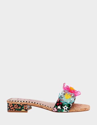 Betsey Johnson Exclusive - BRICE BLACK MULTI Floral Slide Sandal
