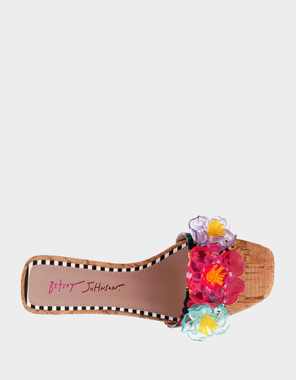 Betsey Johnson Exclusive - BRICE BLACK MULTI Floral Slide Sandal