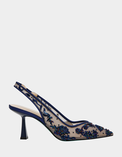 Betsey Johnson Customer Favorite - NIKKI NAVY Slingback Pointed Toe Heel