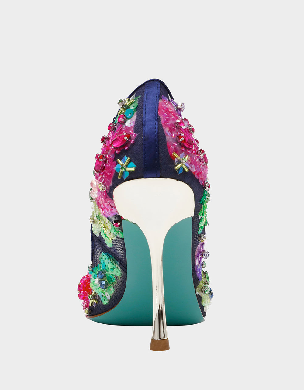 Betsey Johnson Latest - NETTA NAVY MULTI Women's Floral Embellished Navy Mesh High Heel