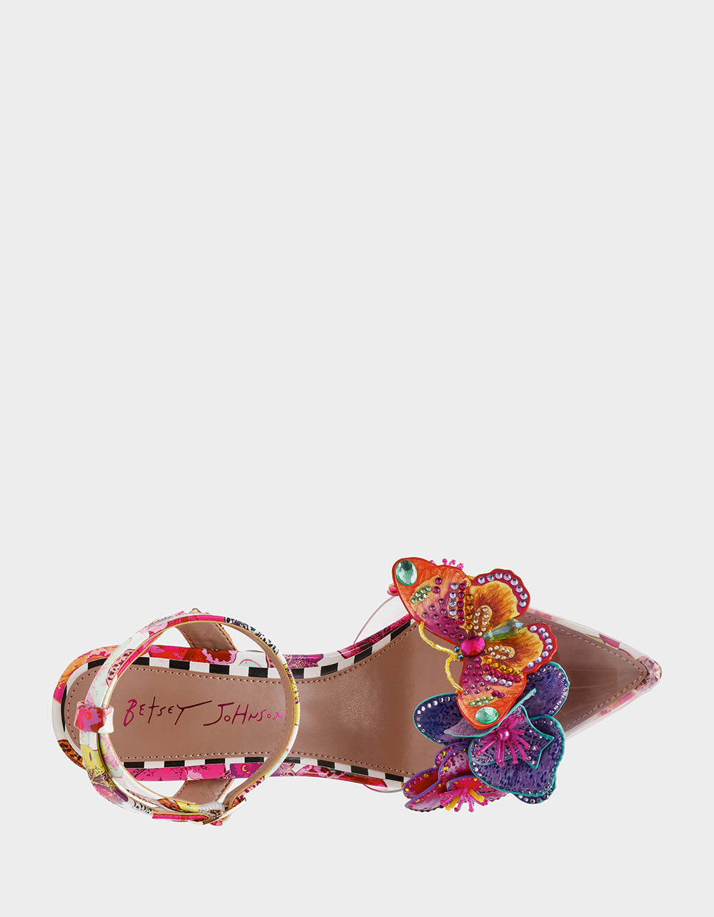 Betsey Johnson Trending - CHELSIE WHITE MULTI Women's Floral Butterfly Rhinestone Pump Heel