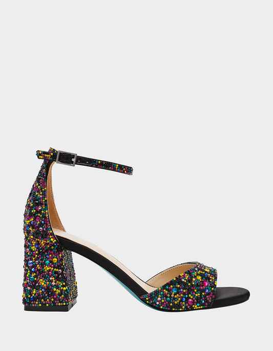 Betsey Johnson Premium - KAMI BLACK MULTI Block Heel Open Toe Women's Heel