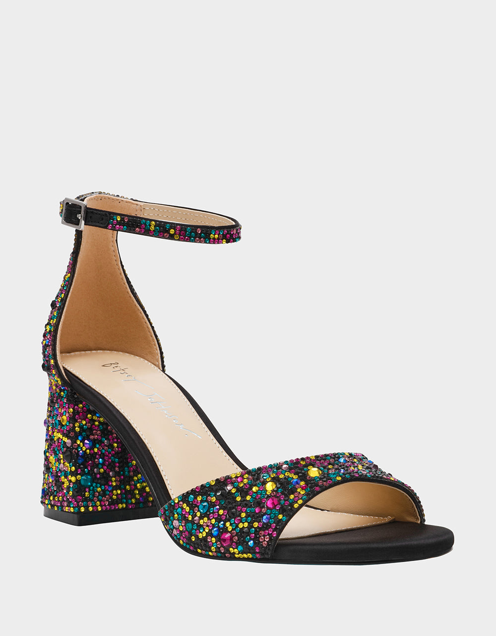 Betsey Johnson Premium - KAMI BLACK MULTI Block Heel Open Toe Women's Heel