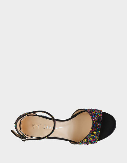 Betsey Johnson Premium - KAMI BLACK MULTI Block Heel Open Toe Women's Heel