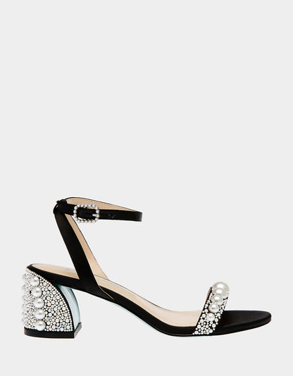 Betsey Johnson Hot Sale - TINA BLACK Pearl Block Heel Sandal