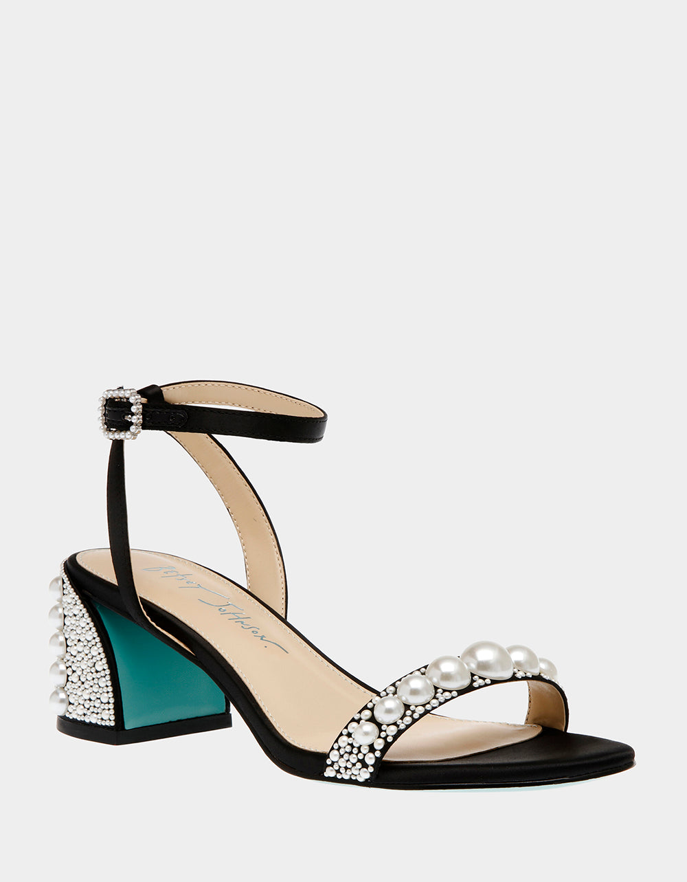 Betsey Johnson Hot Sale - TINA BLACK Pearl Block Heel Sandal