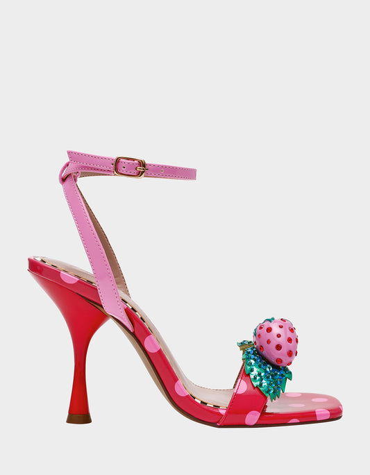 Betsey Johnson Essential - ADDISON Red/Pink Multi Women's Strappy Square-Toe Heel