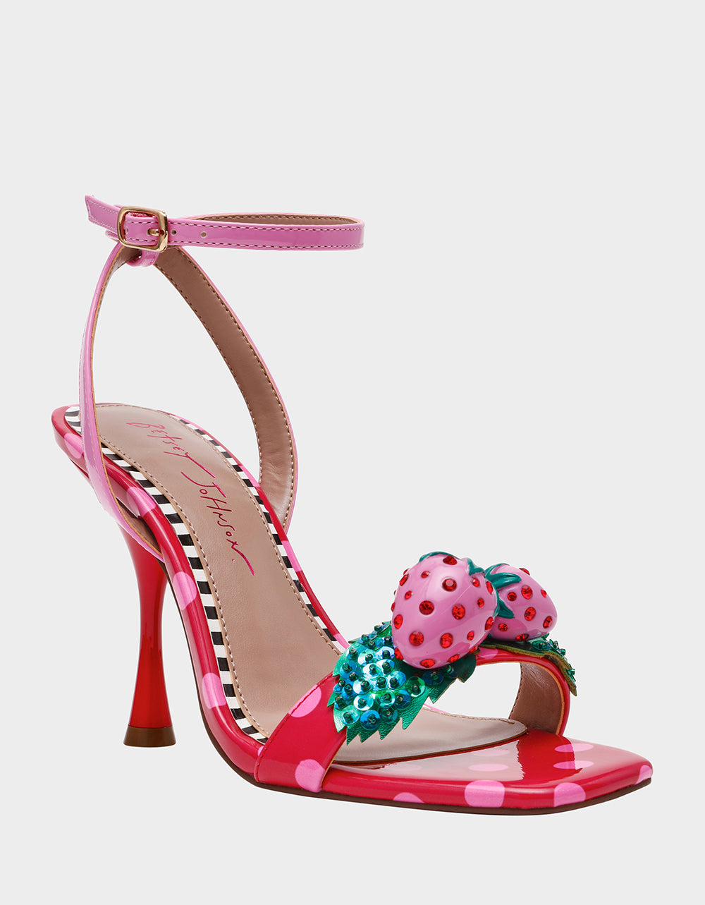 Betsey Johnson Essential - ADDISON Red/Pink Multi Women's Strappy Square-Toe Heel