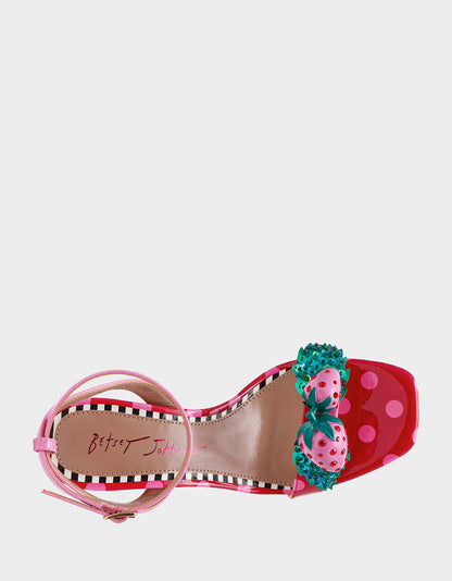 Betsey Johnson Essential - ADDISON Red/Pink Multi Women's Strappy Square-Toe Heel
