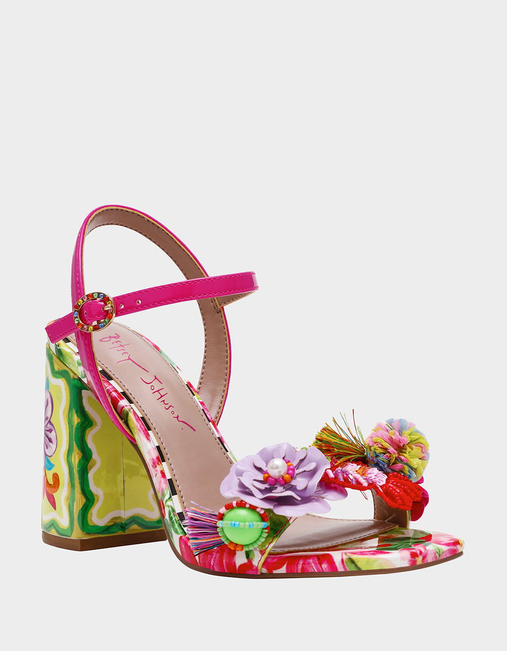 Betsey Johnson Hot Sale - MASEN BRIGHT MULTI Women's Square-Toe Block Heel Floral Decal Heel