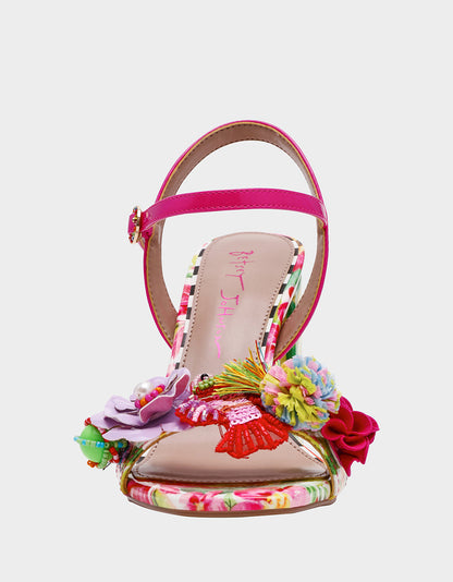 Betsey Johnson Hot Sale - MASEN BRIGHT MULTI Women's Square-Toe Block Heel Floral Decal Heel
