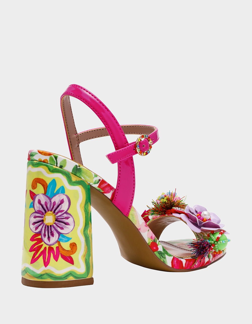 Betsey Johnson Hot Sale - MASEN BRIGHT MULTI Women's Square-Toe Block Heel Floral Decal Heel