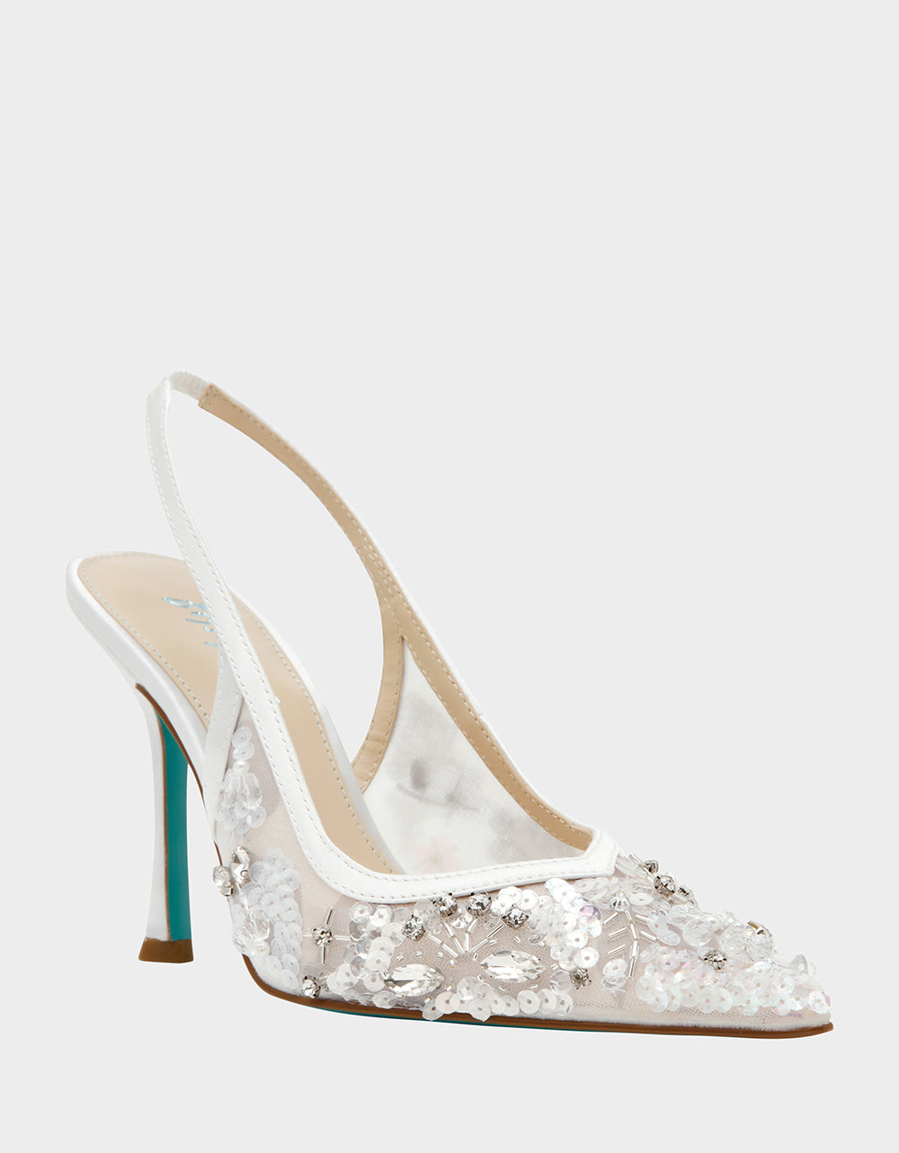 Betsey Johnson Top Pick - EDDIE IVORY Women's Floral Embellished Slingback Mesh High Heel