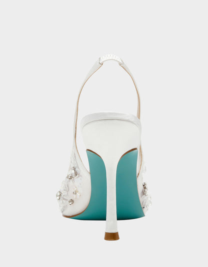 Betsey Johnson Top Pick - EDDIE IVORY Women's Floral Embellished Slingback Mesh High Heel