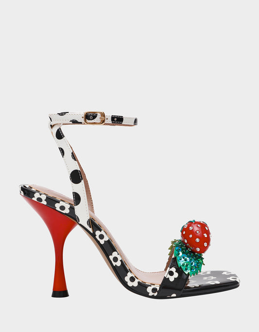 Betsey Johnson Sale - ADDISON Black/White Multi Women's Strappy Square-Toe Heel