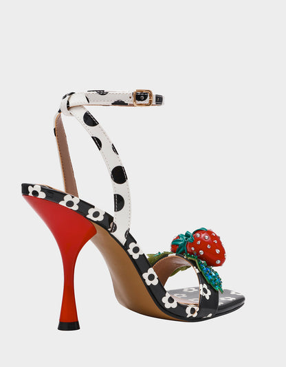 Betsey Johnson Sale - ADDISON Black/White Multi Women's Strappy Square-Toe Heel