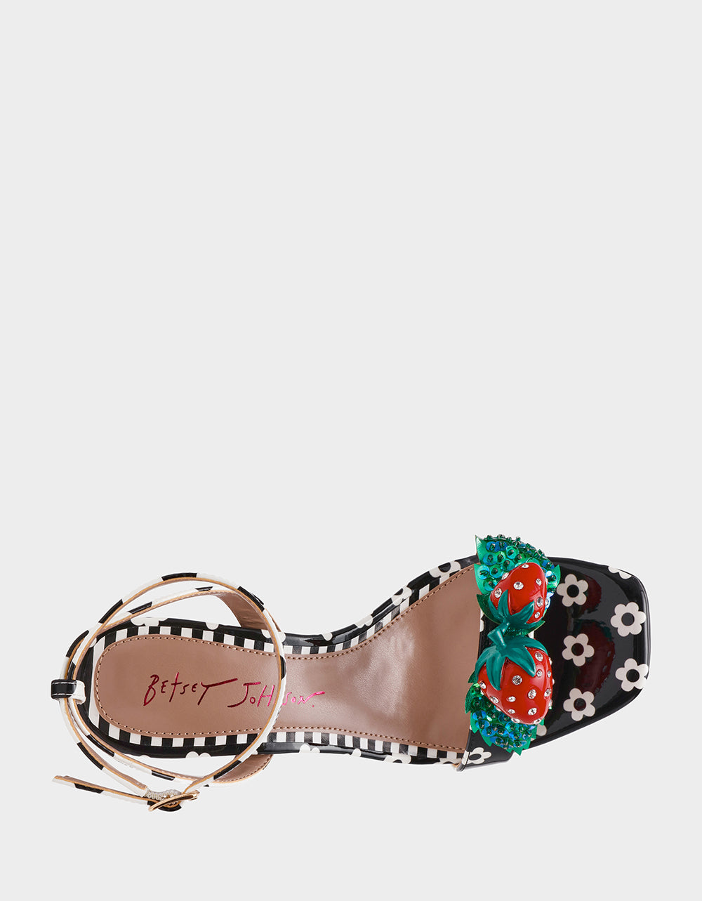 Betsey Johnson Sale - ADDISON Black/White Multi Women's Strappy Square-Toe Heel