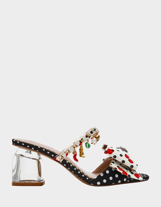 Betsey Johnson Best Seller - KAYLEEN Black Multi Women's Square-Toe Block Heel Mule Bow Heel
