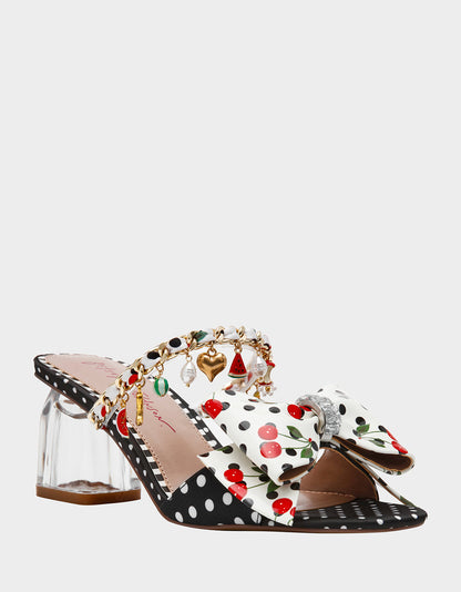 Betsey Johnson Best Seller - KAYLEEN Black Multi Women's Square-Toe Block Heel Mule Bow Heel