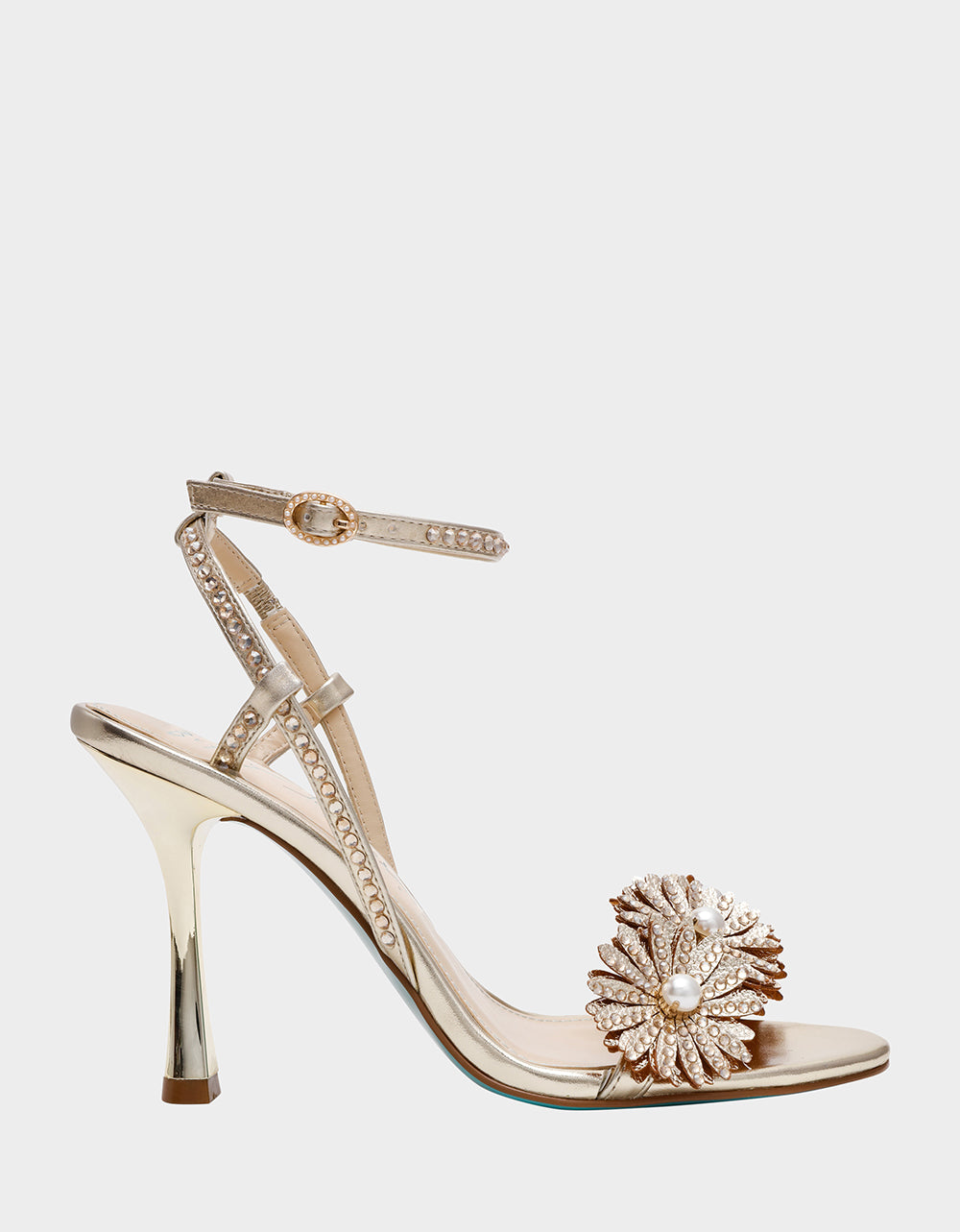 Betsey Johnson Recommended - MYLEE GOLD Women's Strappy Open-Toe Floral Rhinestone Embellished Heel