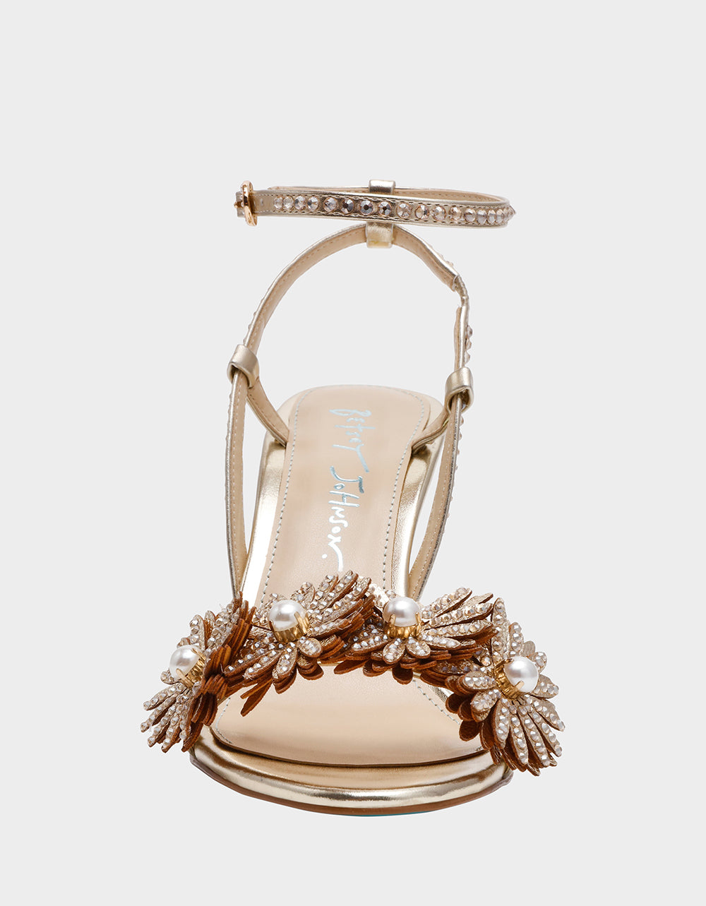 Betsey Johnson Recommended - MYLEE GOLD Women's Strappy Open-Toe Floral Rhinestone Embellished Heel