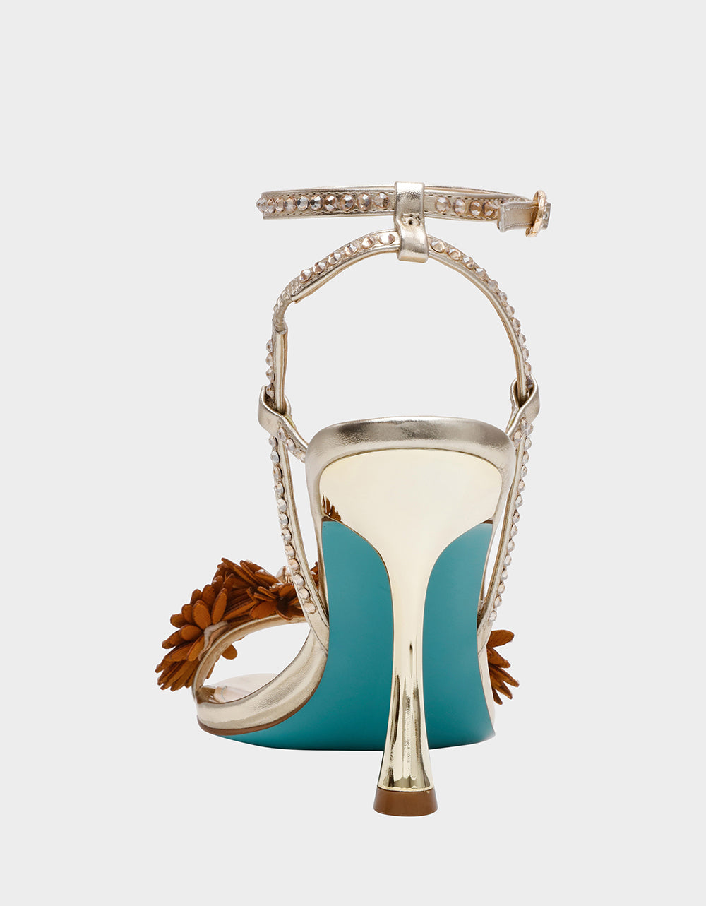 Betsey Johnson Recommended - MYLEE GOLD Women's Strappy Open-Toe Floral Rhinestone Embellished Heel