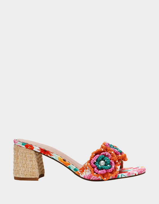 Betsey Johnson Trusted - DIETRICH WHITE MULTI Square-Toe Mule Heel
