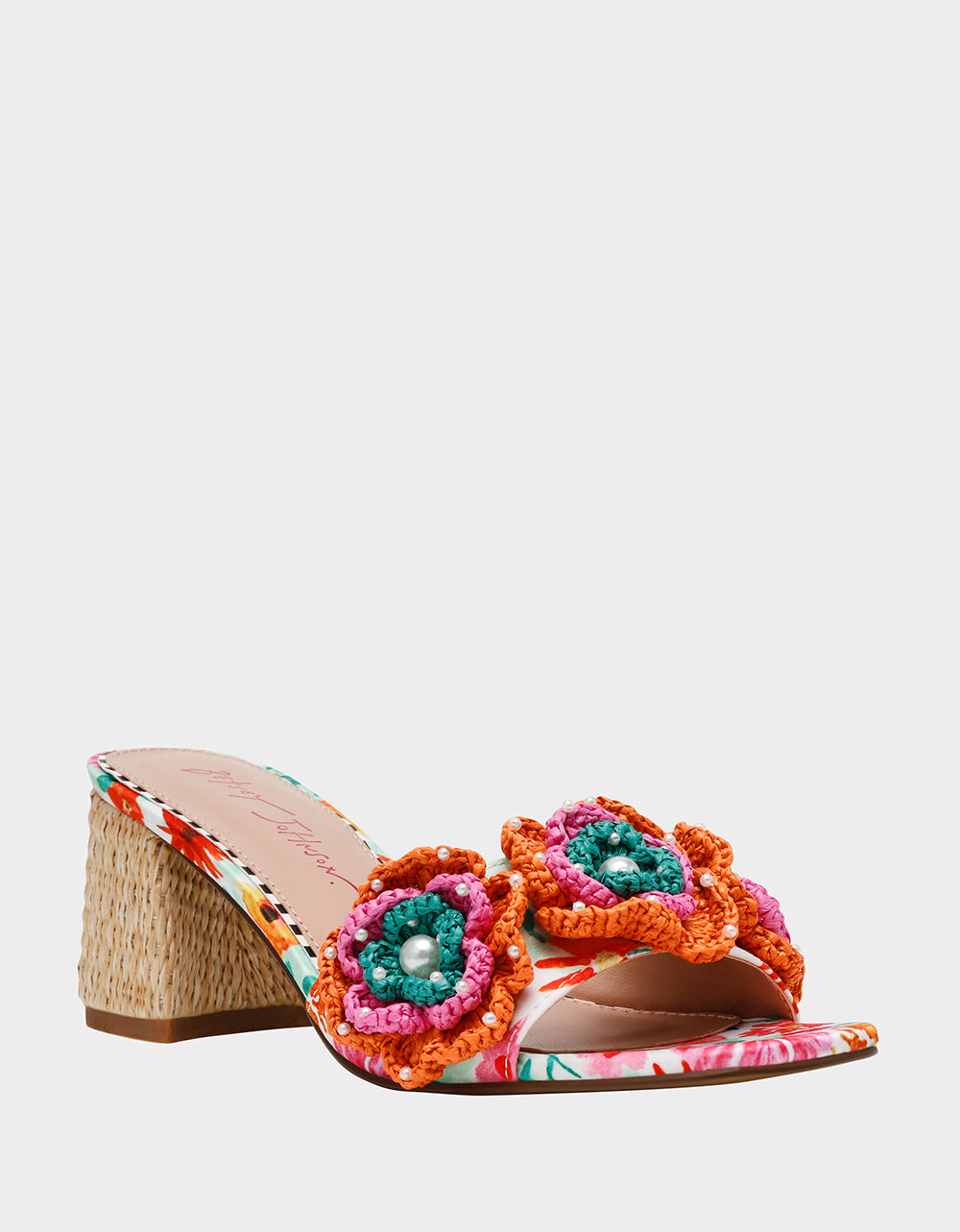 Betsey Johnson Trusted - DIETRICH WHITE MULTI Square-Toe Mule Heel