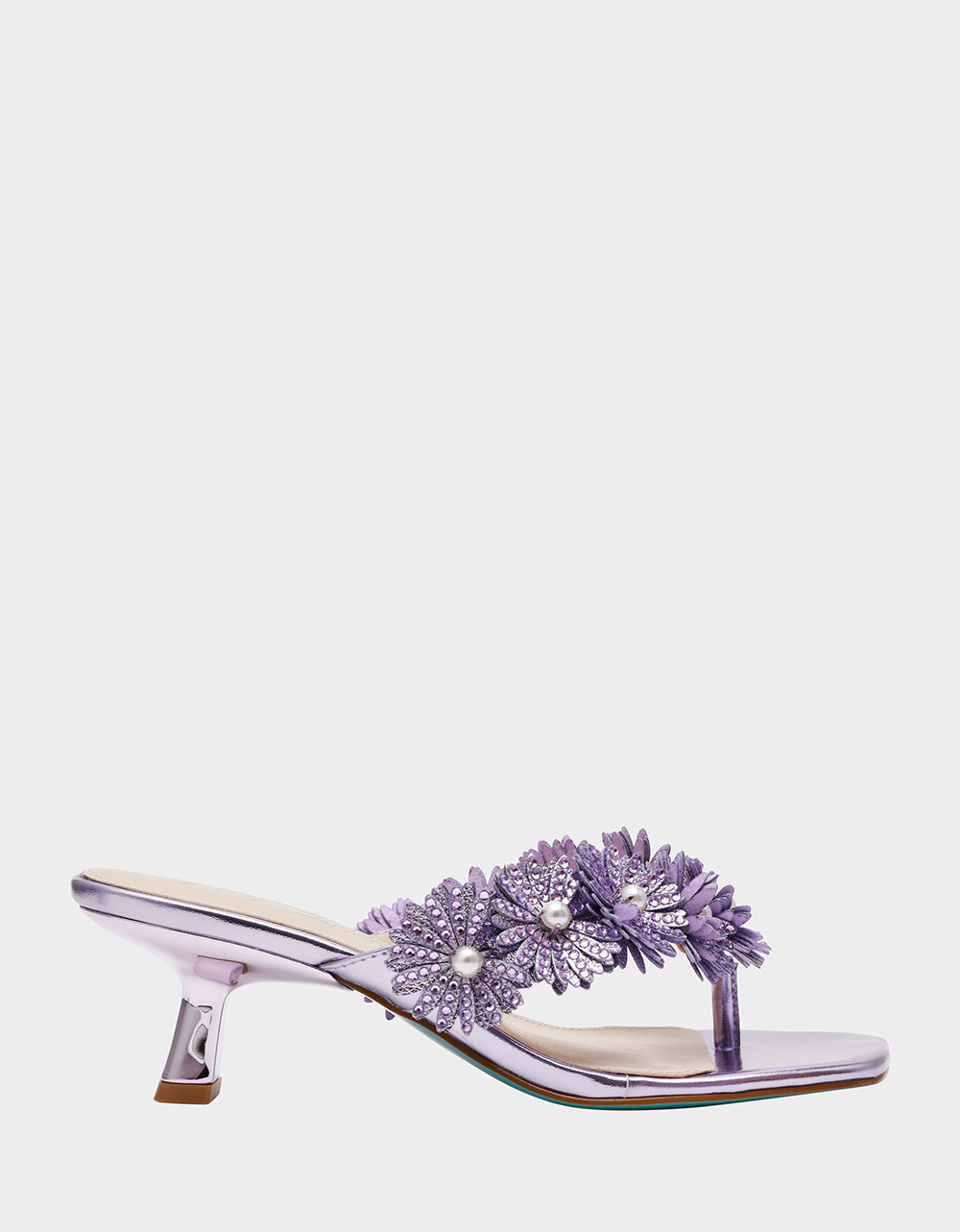 Betsey Johnson Special Offer - LESLI Purple Women's Square-Toe Mule Kitten Heel Rhinestone Embellished Flower Heel