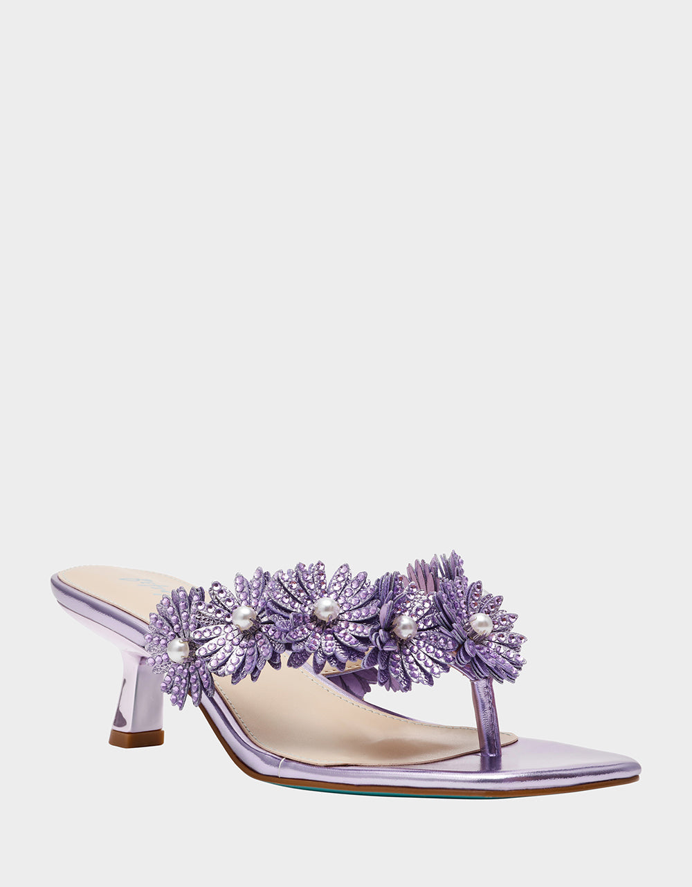 Betsey Johnson Special Offer - LESLI Purple Women's Square-Toe Mule Kitten Heel Rhinestone Embellished Flower Heel