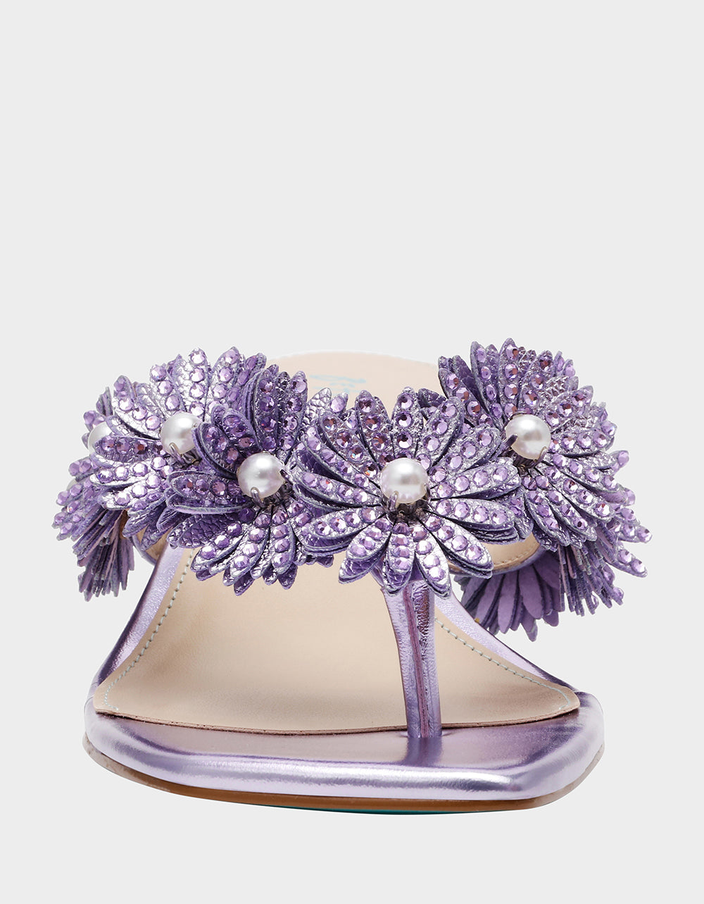 Betsey Johnson Special Offer - LESLI Purple Women's Square-Toe Mule Kitten Heel Rhinestone Embellished Flower Heel