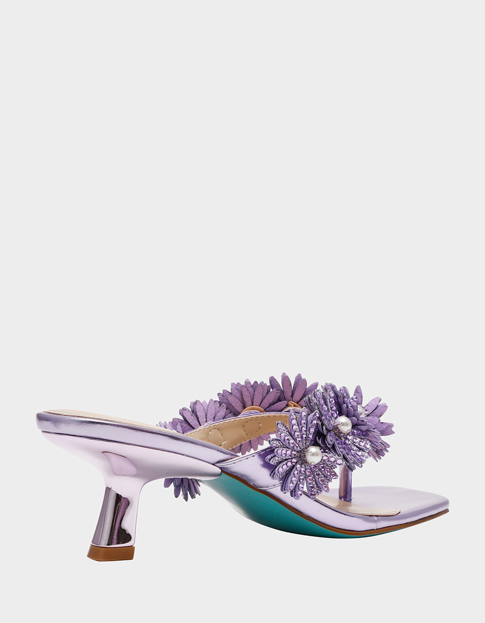Betsey Johnson Special Offer - LESLI Purple Women's Square-Toe Mule Kitten Heel Rhinestone Embellished Flower Heel