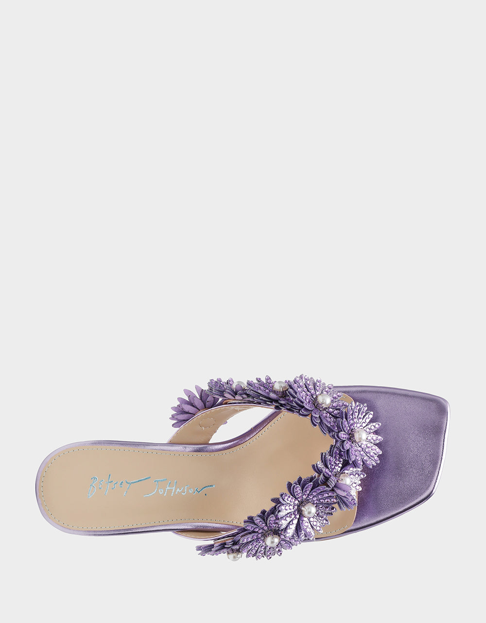 Betsey Johnson Special Offer - LESLI Purple Women's Square-Toe Mule Kitten Heel Rhinestone Embellished Flower Heel