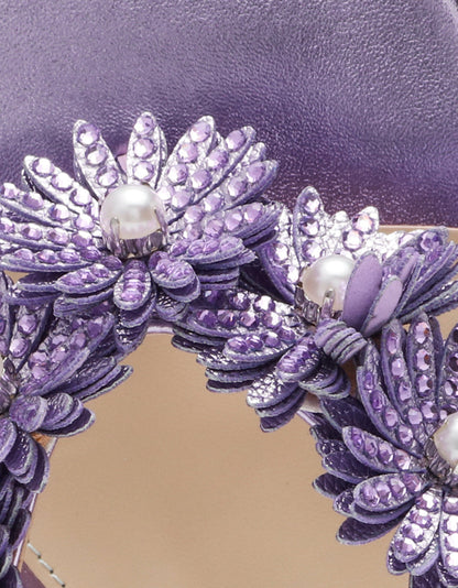 Betsey Johnson Special Offer - LESLI Purple Women's Square-Toe Mule Kitten Heel Rhinestone Embellished Flower Heel