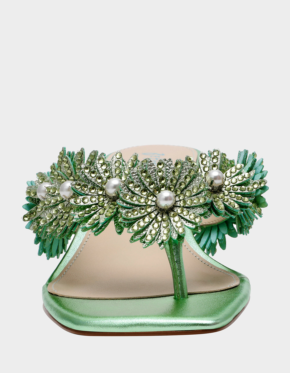 Betsey Johnson New - LESLI Mint Women's Square-Toe Mule Kitten Heel Rhinestone Embellished Flower Heel