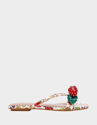 Betsey Johnson Top Pick - GARRIK WHITE MULTI Women's Thong Strappy Fruit Printed Sandal