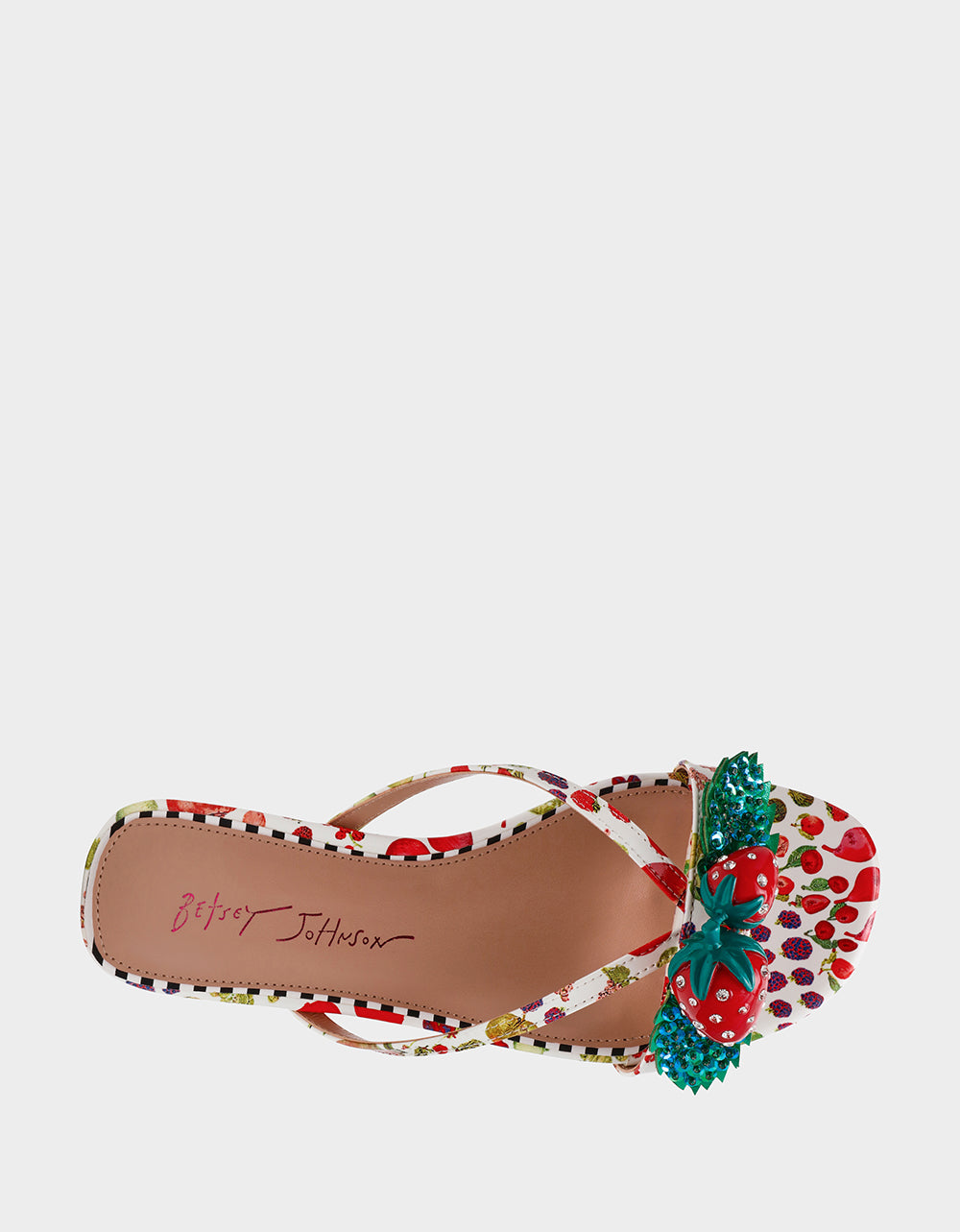 Betsey Johnson Top Pick - GARRIK WHITE MULTI Women's Thong Strappy Fruit Printed Sandal