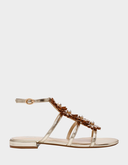 Betsey Johnson Quality - JOYCE GOLD Women's Strappy Rhinestone Embellished Sandal