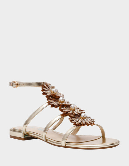 Betsey Johnson Quality - JOYCE GOLD Women's Strappy Rhinestone Embellished Sandal