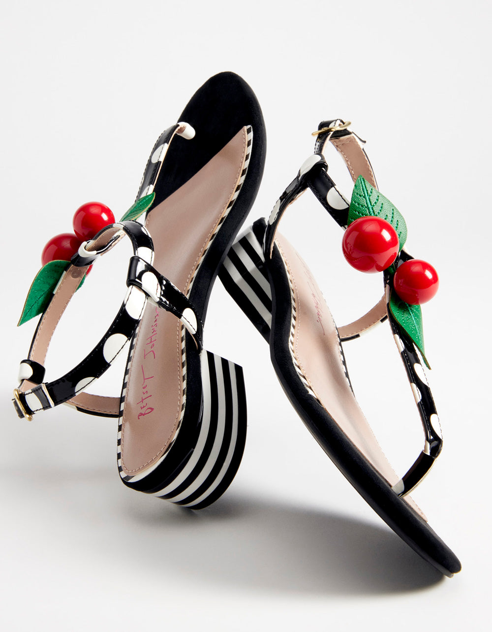 Betsey Johnson Latest - ASBURY BLACK WHITE MULTI Cherry Sandals