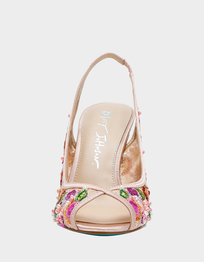 Betsey Johnson Quality - GERRI Nude Floral Embellished Peep-Toe Stiletto Women's Heel