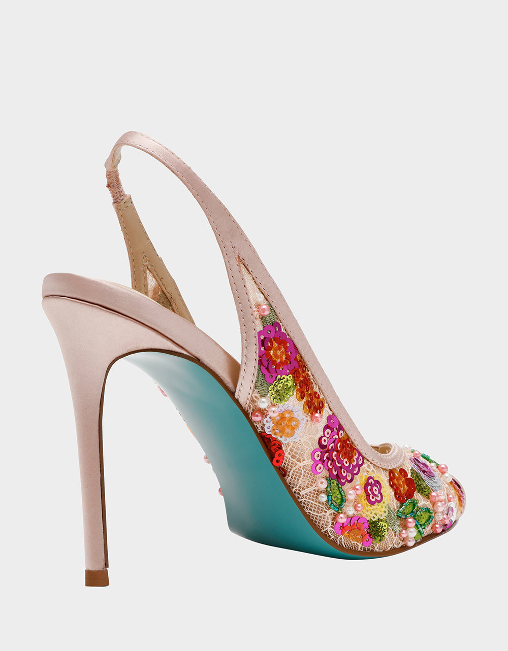 Betsey Johnson Quality - GERRI Nude Floral Embellished Peep-Toe Stiletto Women's Heel