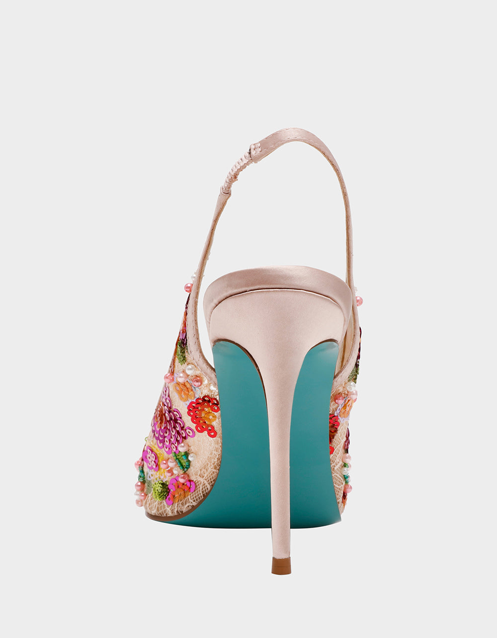 Betsey Johnson Quality - GERRI Nude Floral Embellished Peep-Toe Stiletto Women's Heel