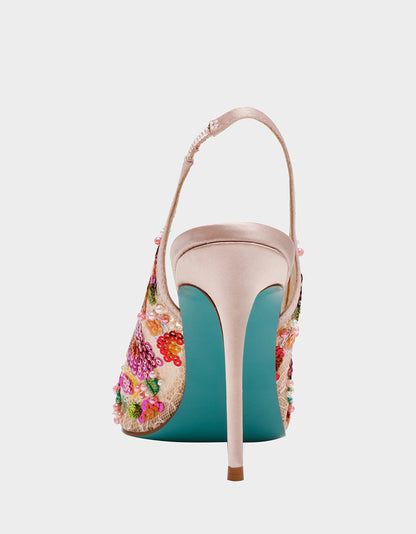 Betsey Johnson Quality - GERRI Nude Floral Embellished Peep-Toe Stiletto Women's Heel