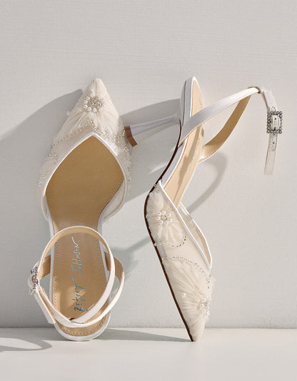 Betsey Johnson Recommended - DELIA IVORY Pointed-Toe Bling Mesh Women's Heel