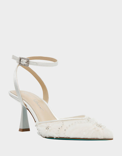 Betsey Johnson Recommended - DELIA IVORY Pointed-Toe Bling Mesh Women's Heel