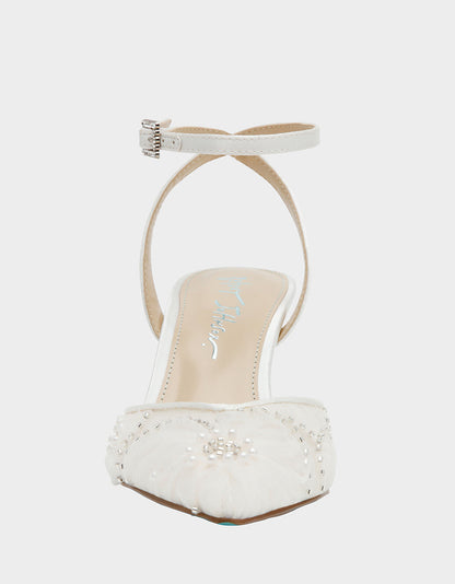 Betsey Johnson Recommended - DELIA IVORY Pointed-Toe Bling Mesh Women's Heel