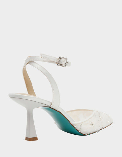 Betsey Johnson Recommended - DELIA IVORY Pointed-Toe Bling Mesh Women's Heel