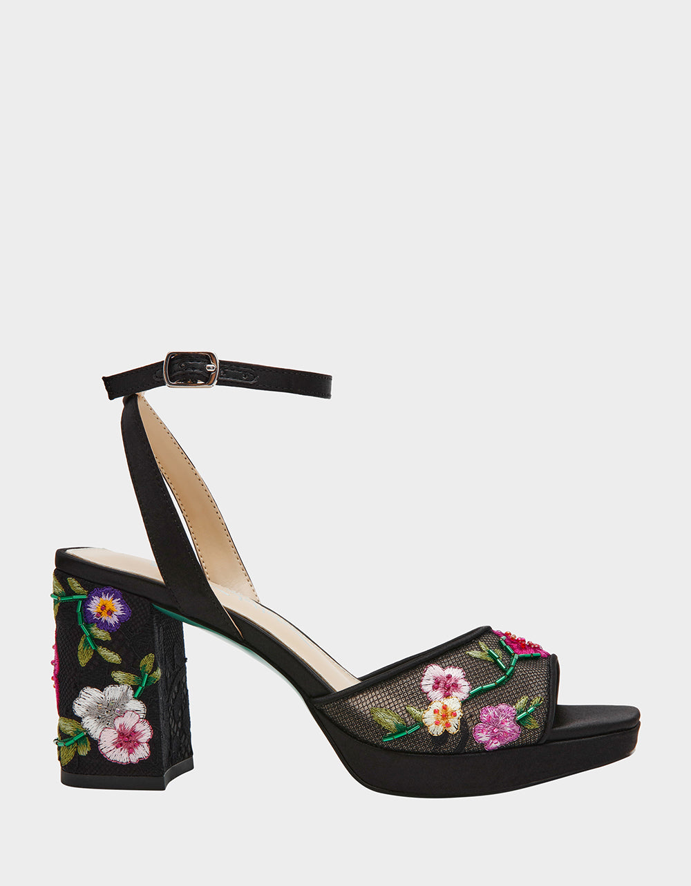 Betsey Johnson Exclusive - KENNI BLACK MULTI FLORAL Platform Block Heel Floral Print Mesh Women's Sandal